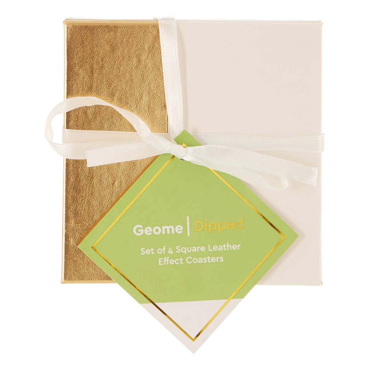 Geome Set of 4 Square White and Gold Coasters - Image 3