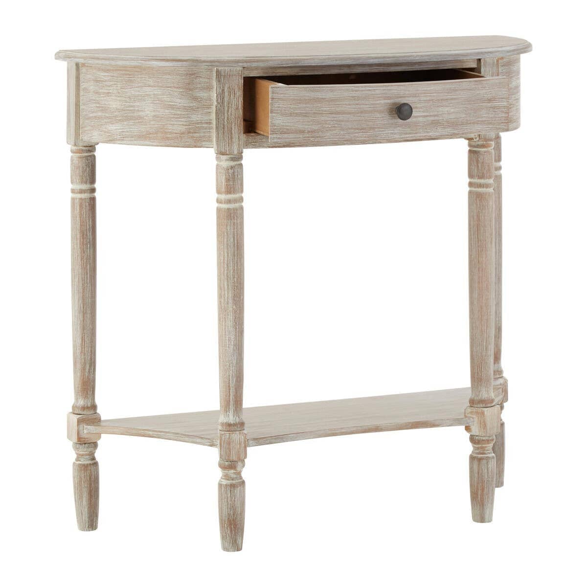 Heritage Natural Wash Pine Wood Half Moon Console Table with Drawer - Image 5