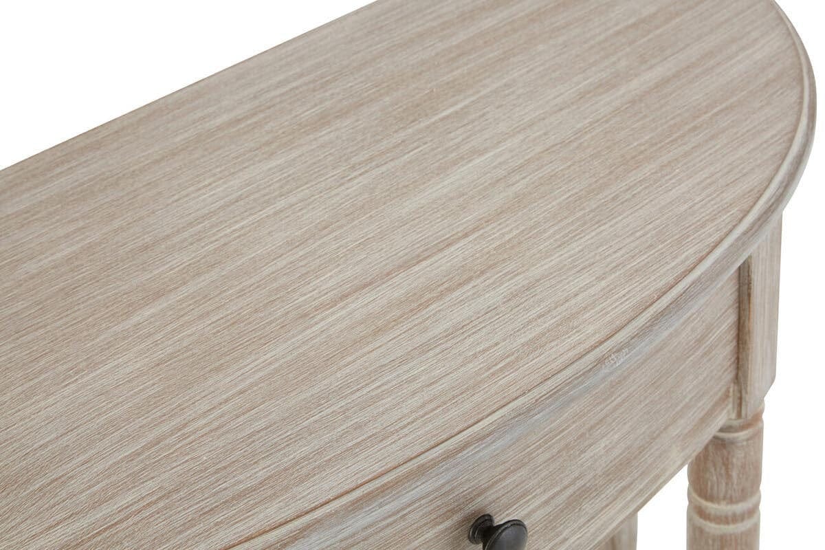 Heritage Natural Wash Pine Wood Half Moon Console Table with Drawer - Image 6