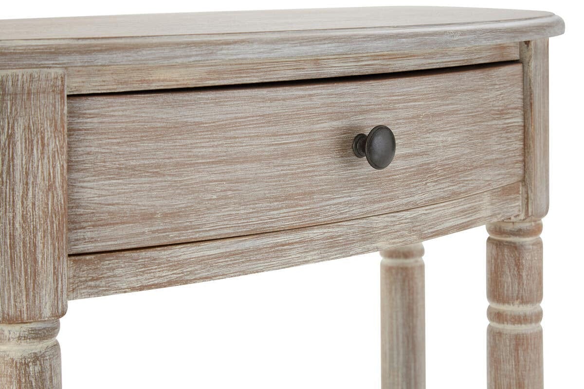 Heritage Natural Wash Pine Wood Half Moon Console Table with Drawer - Image 7