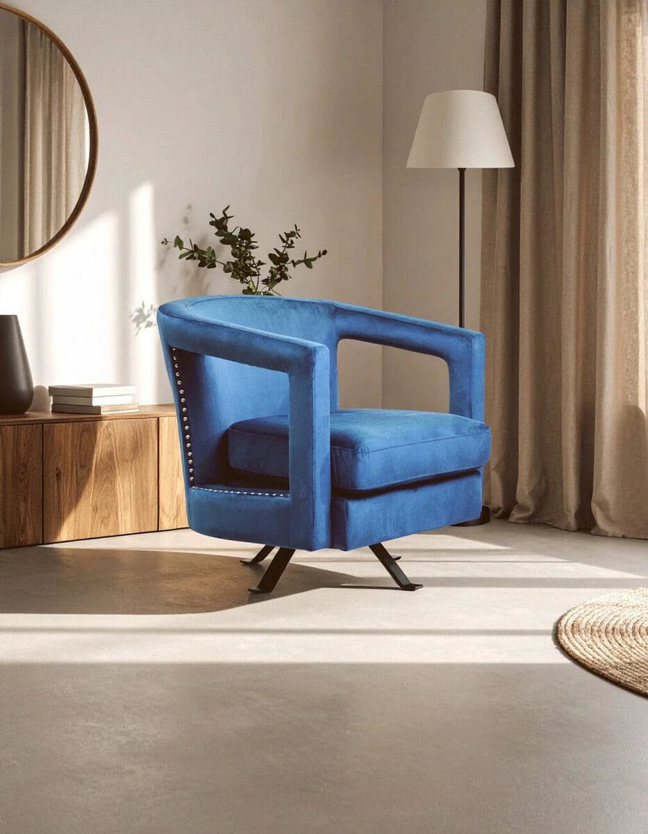 Hestia Blue Velvet Swivel Chair - Image 14