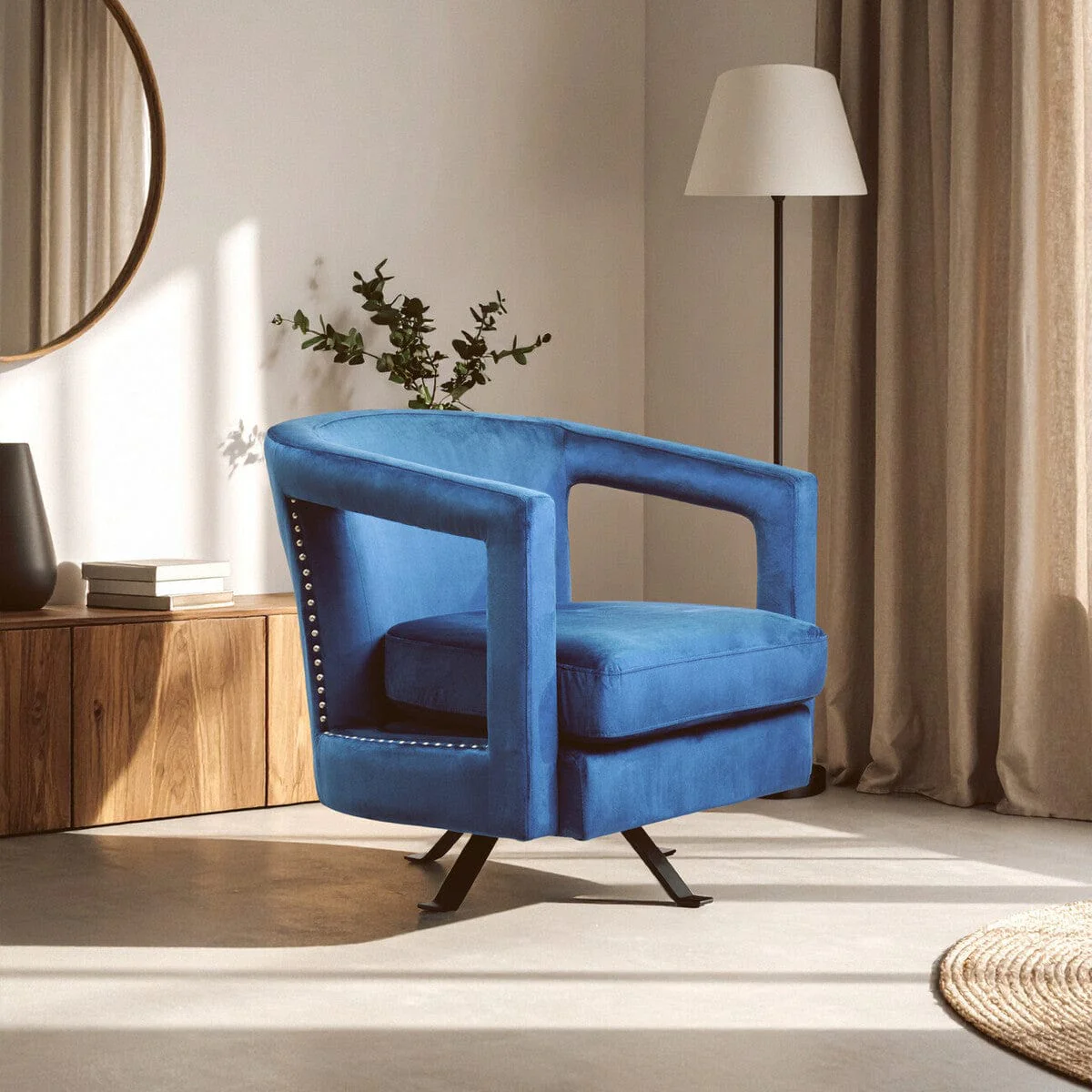 Hestia Blue Velvet Swivel Chair - Image 15