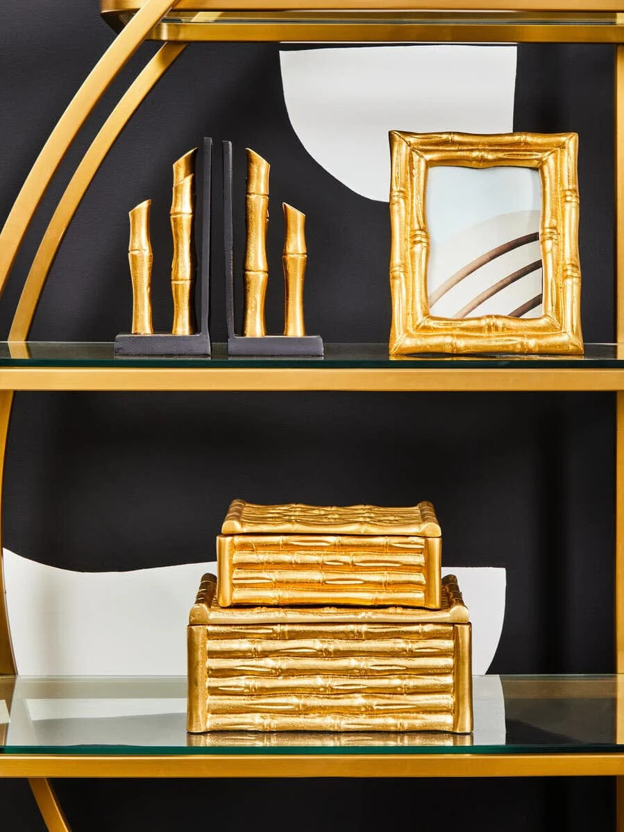 Hiba Set Of Two Gold Finish Bamboo Effect Bookends - Image 3