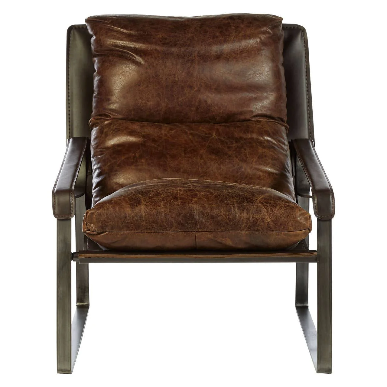 Hoxton Brown Leather Sledge Base Lounge Chair