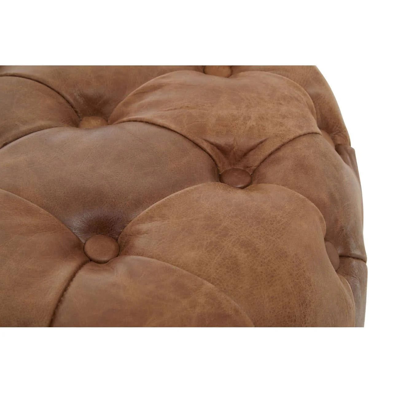 Hoxton Tufted Leather Round Ottoman - Image 3