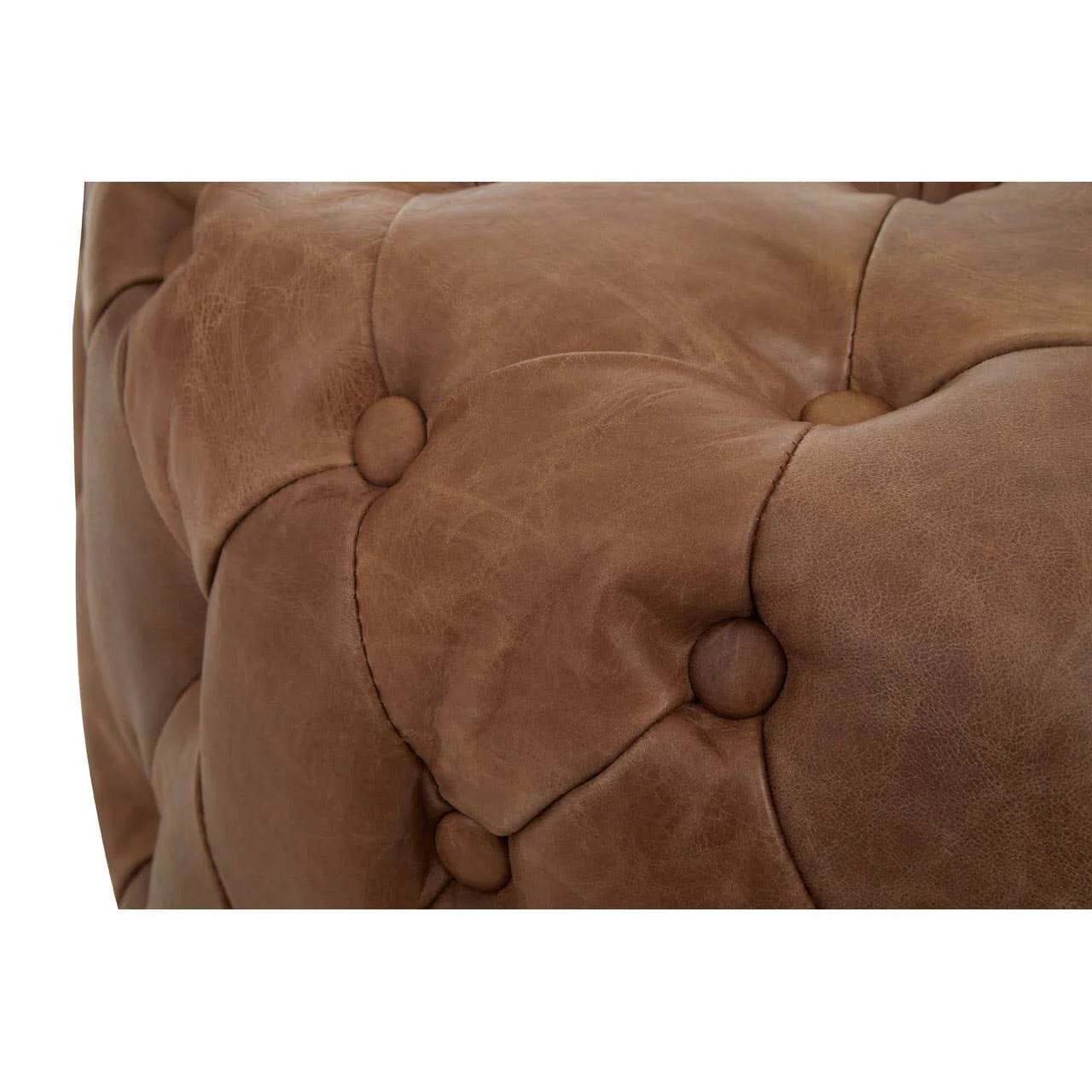 Hoxton Tufted Leather Round Ottoman - Image 4
