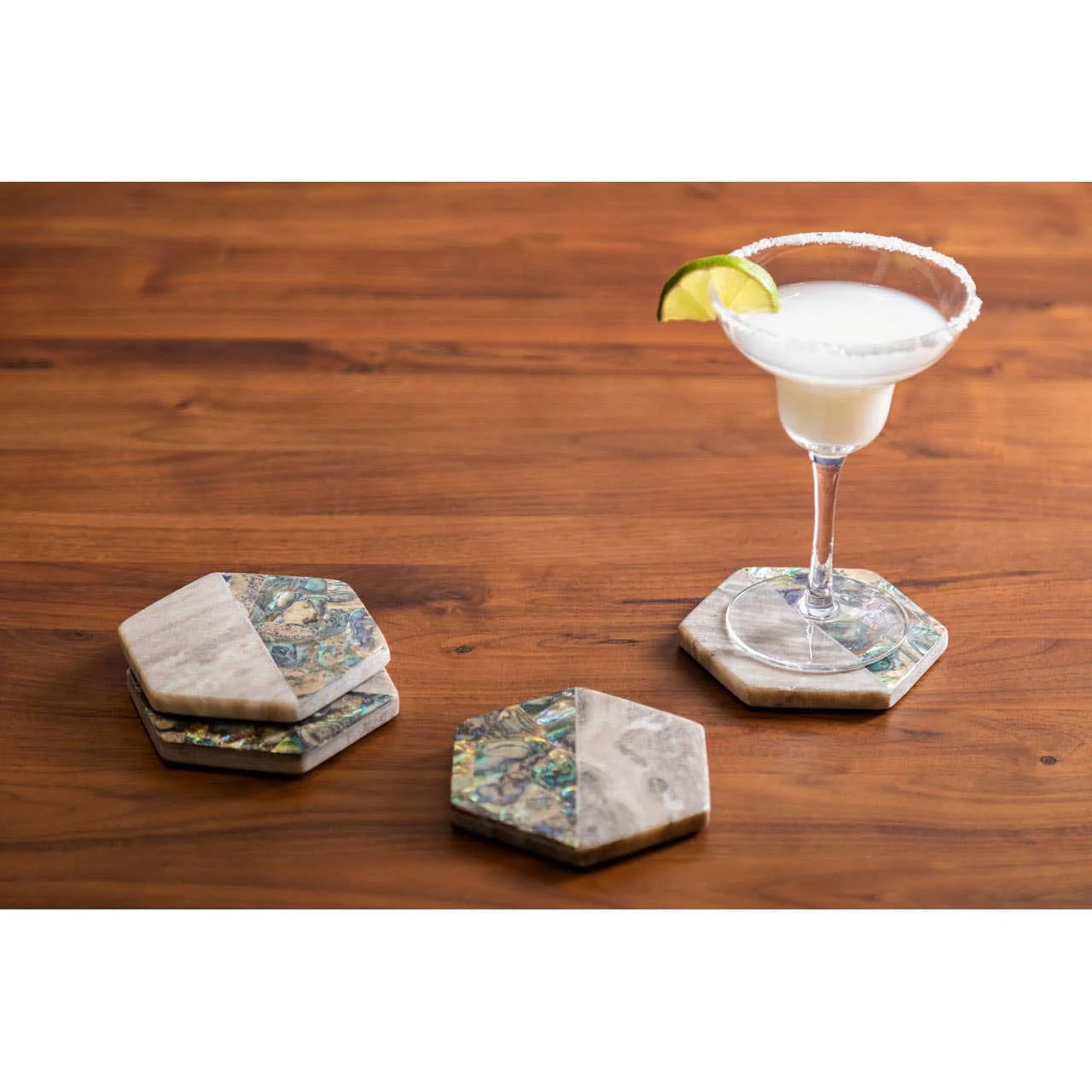 Imogen Set Of 4 Beige Marble And Paua Shell Coasters - Image 5