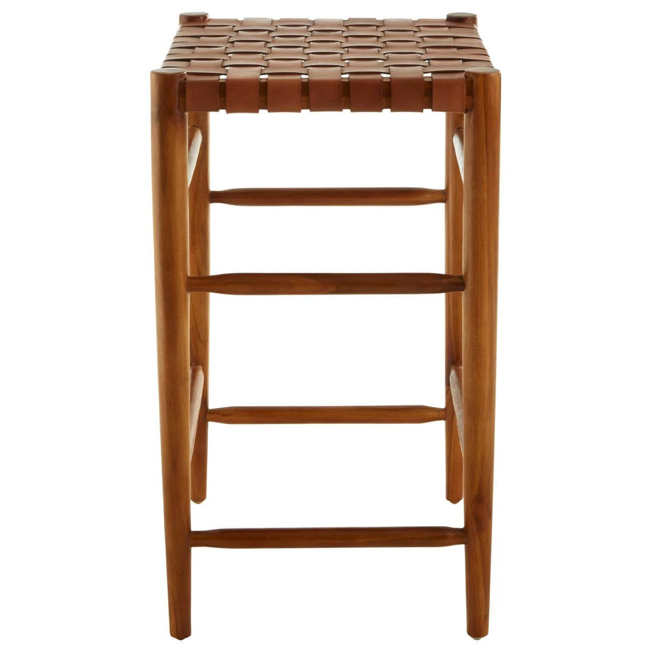 Kendari Brown Woven Leather Barstool - Image 3