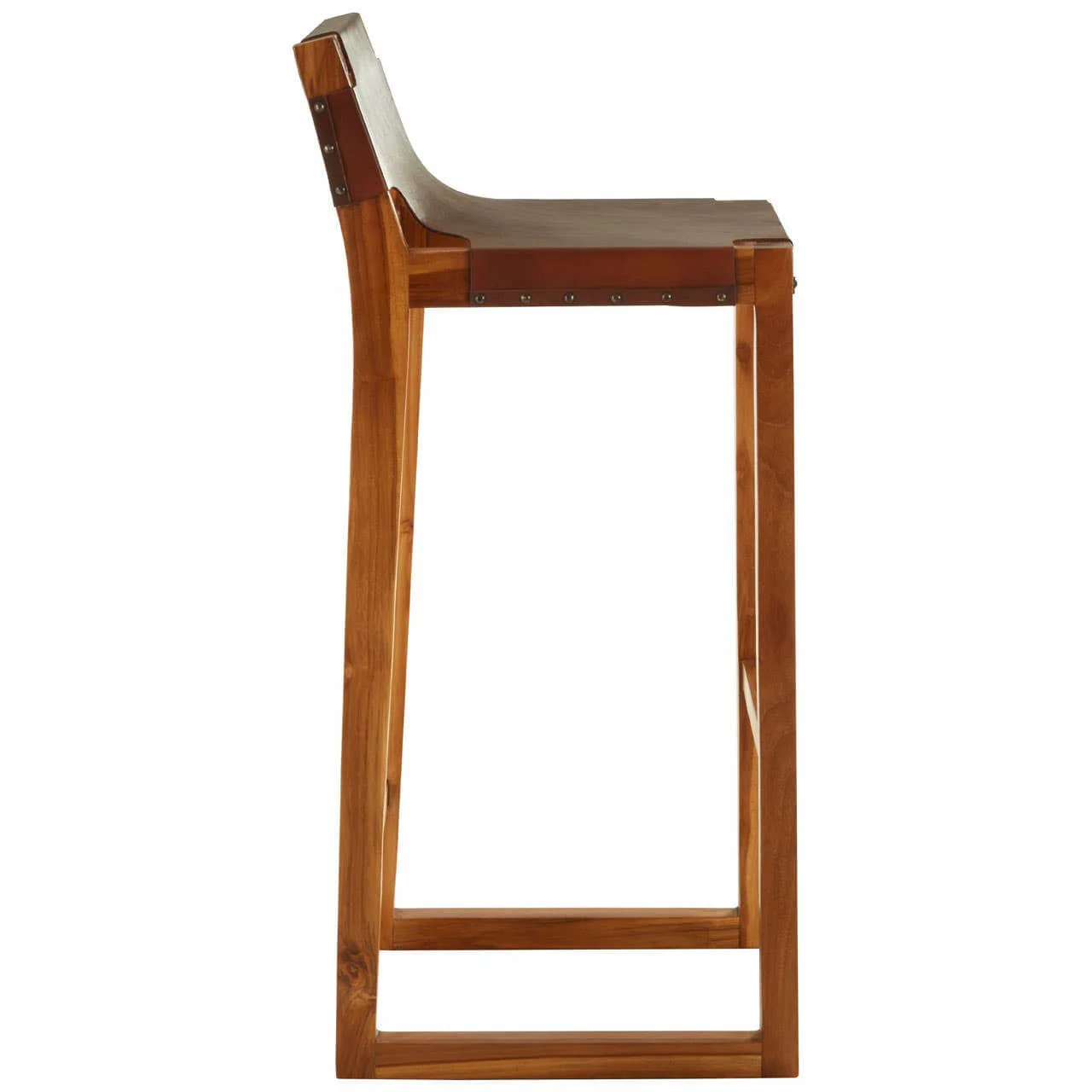 Kendari Brown Leather Bar Chair with Teak Wood Frame - Image 3