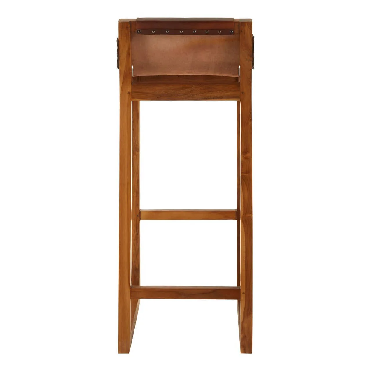 Kendari Brown Leather Bar Chair with Teak Wood Frame - Image 4