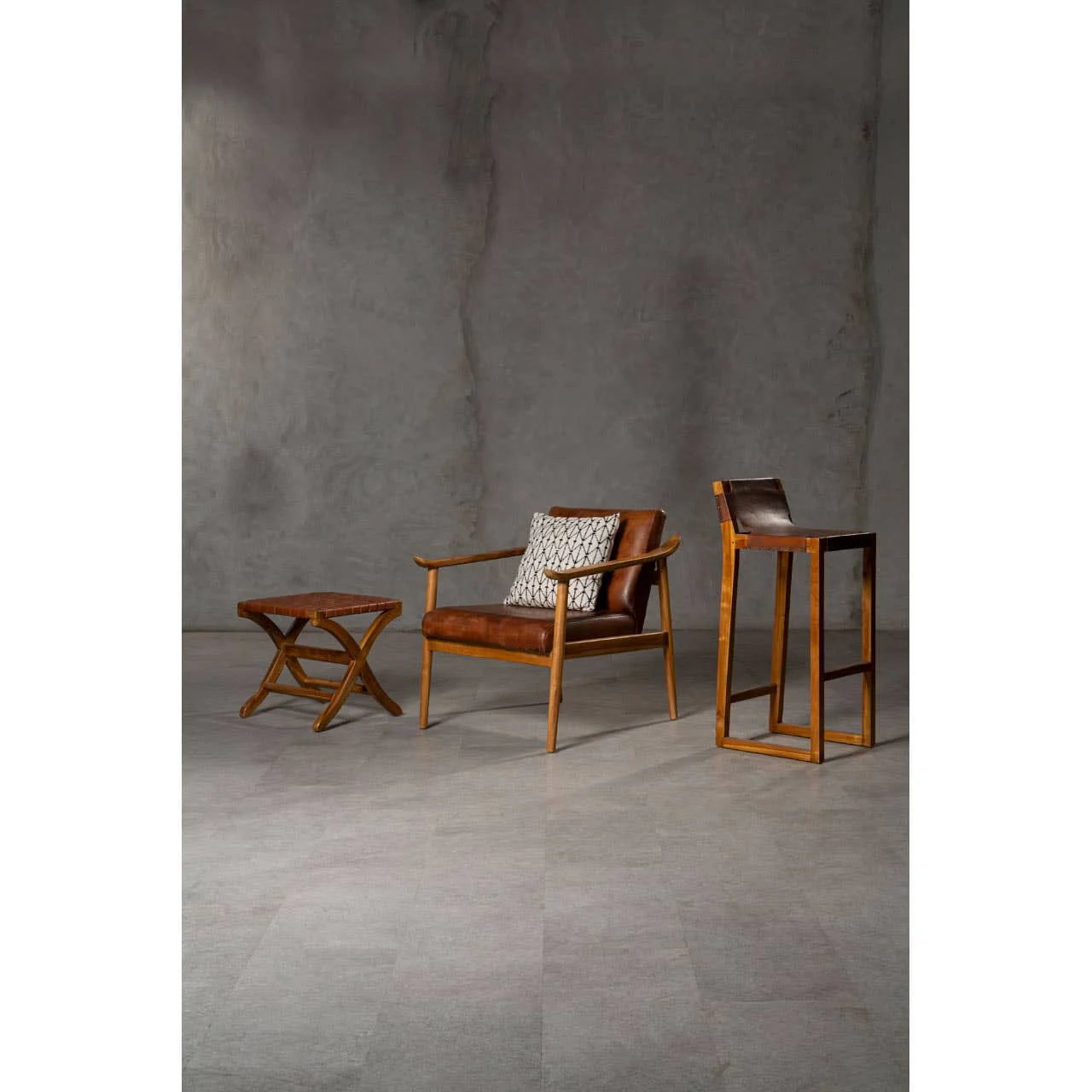 Kendari Brown Leather Bar Chair with Teak Wood Frame - Image 5