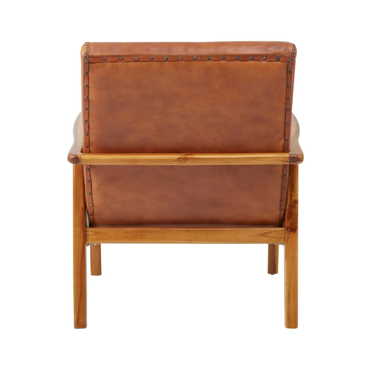 Kendari Brown Leather and Teak Wood Armchair - Image 4
