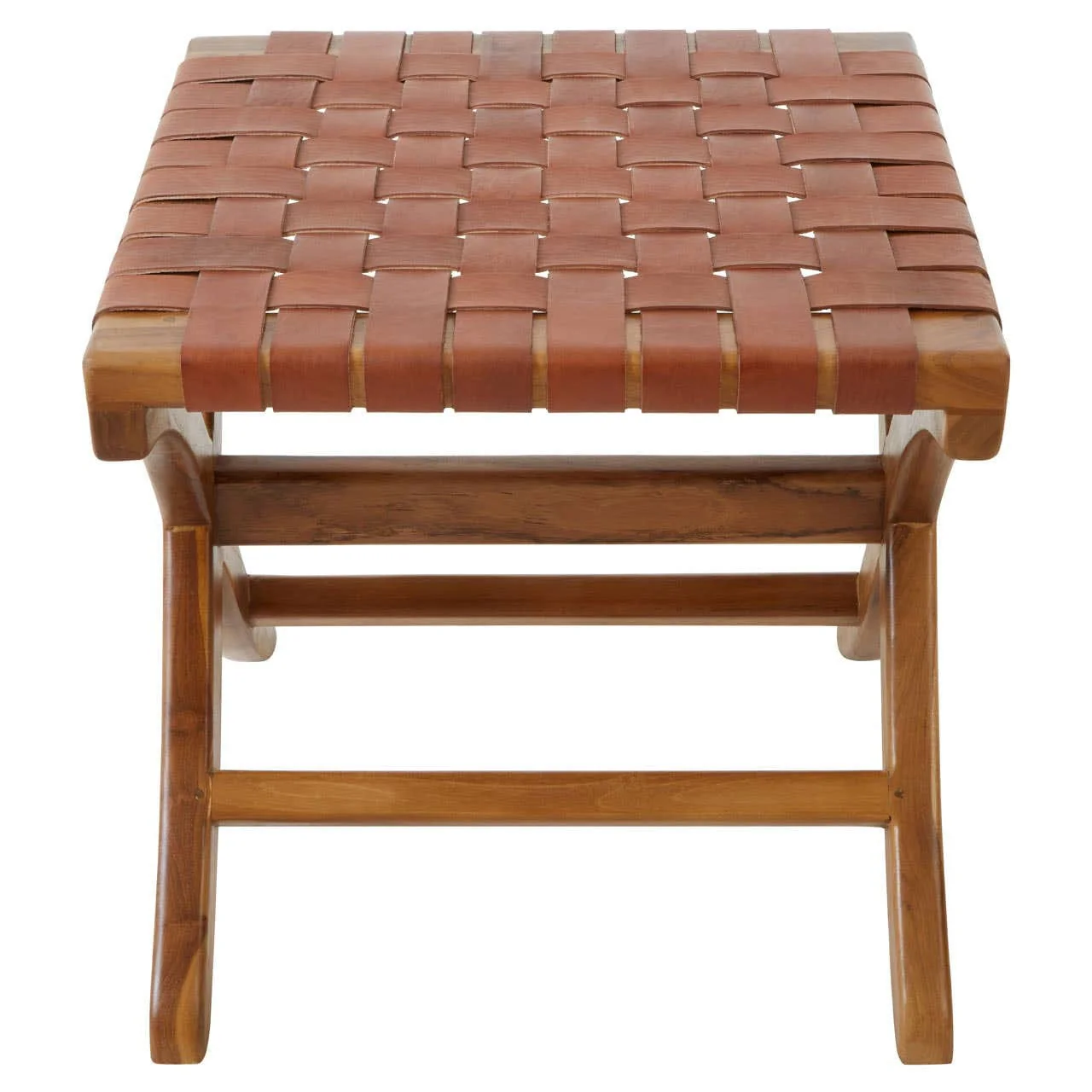 Kendari Brown Woven Leather Stool - Image 2