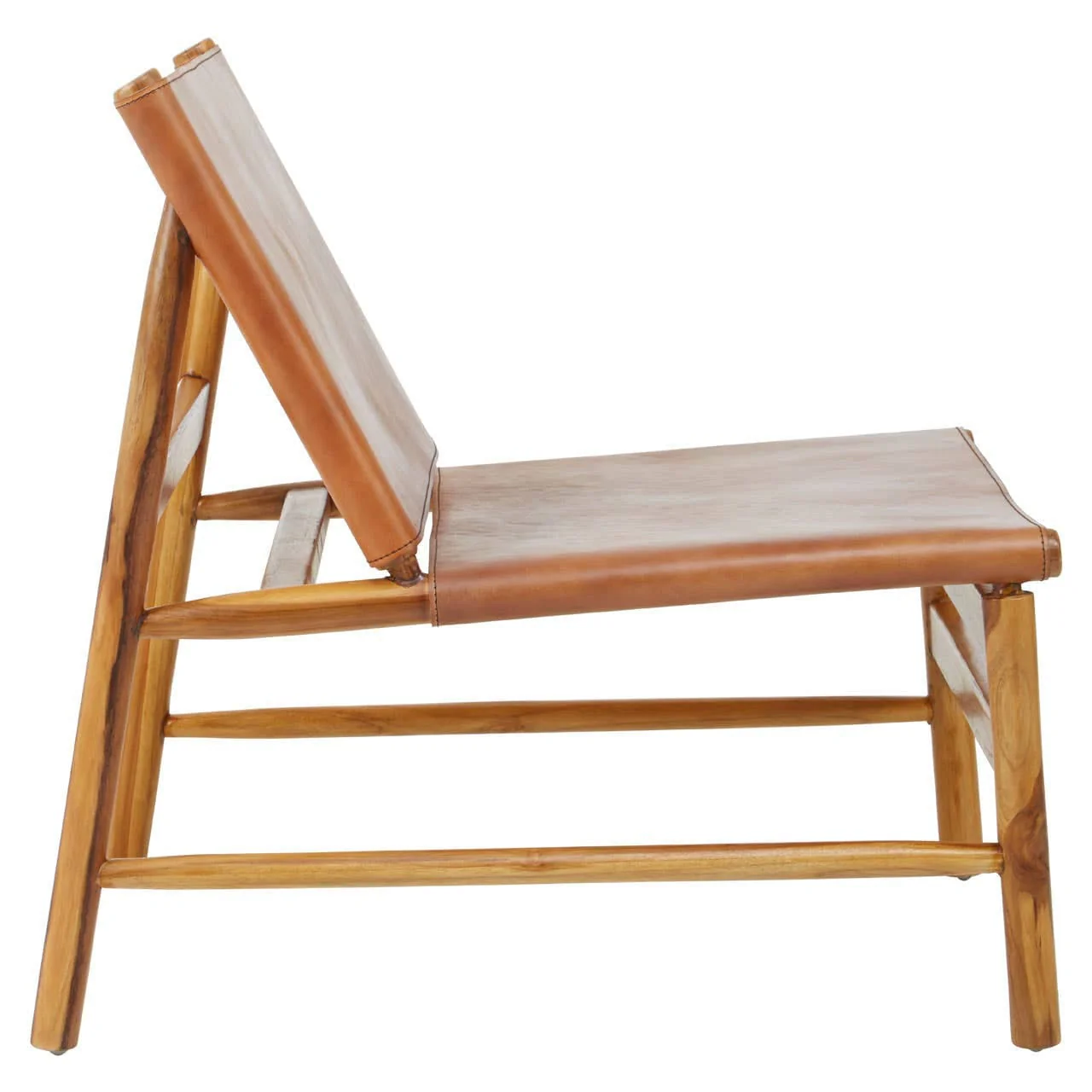 Kendari Brown Leather and Teak Modern Sling Chair - Image 3