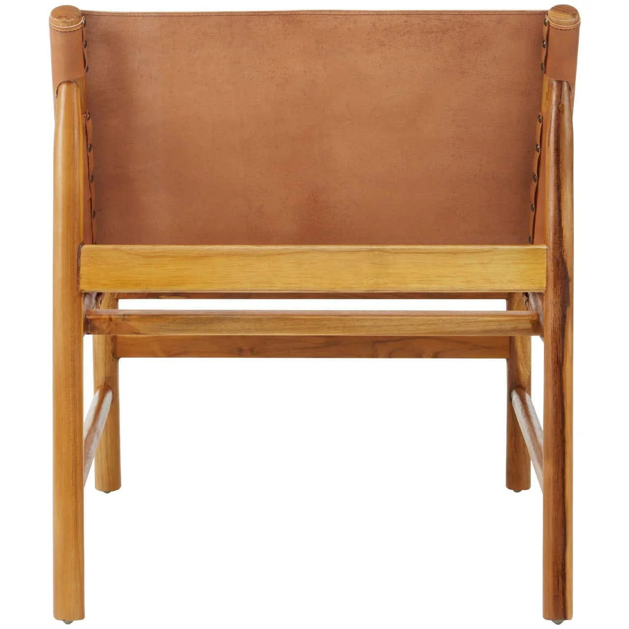 Kendari Brown Leather and Teak Modern Sling Chair - Image 4