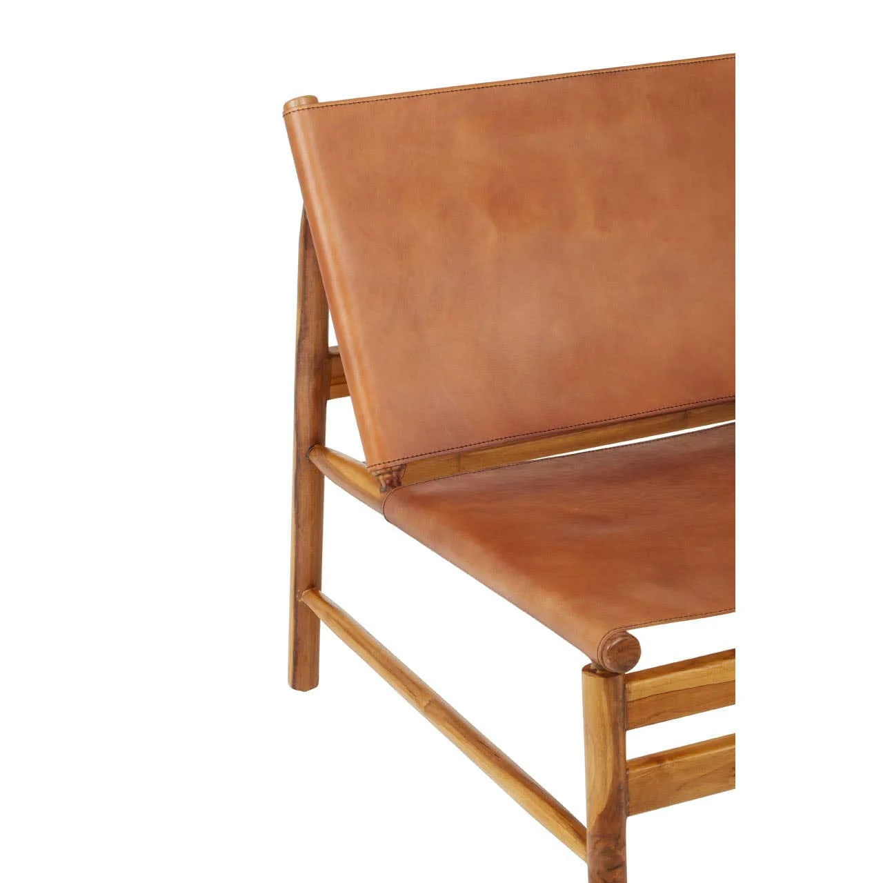Kendari Brown Leather and Teak Modern Sling Chair - Image 5