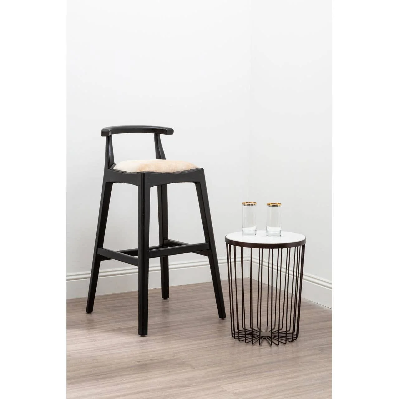 Kendari White Leather And Black Teak Bar Chair - Image 5