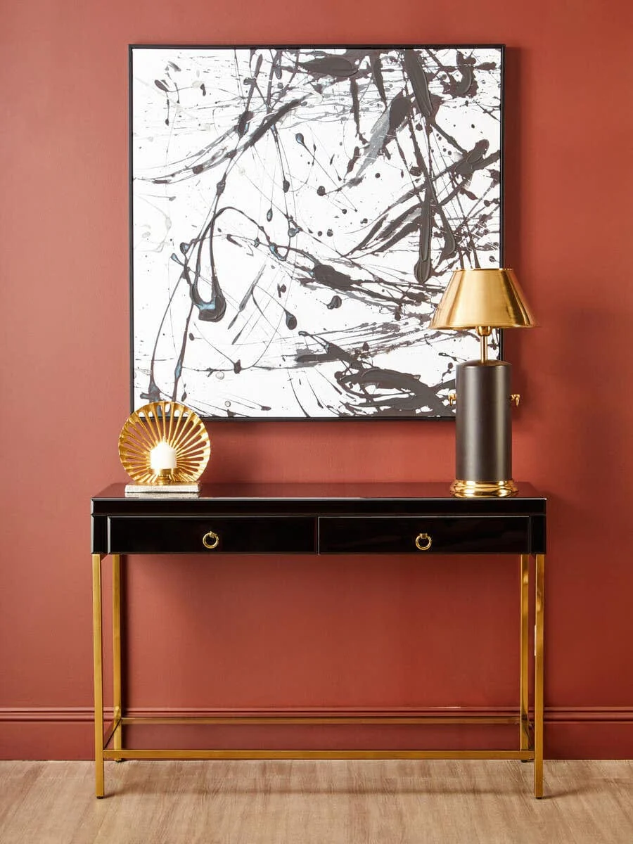 Kensington Townhouse Black Mirror Console Table with Gold Frame - Image 10