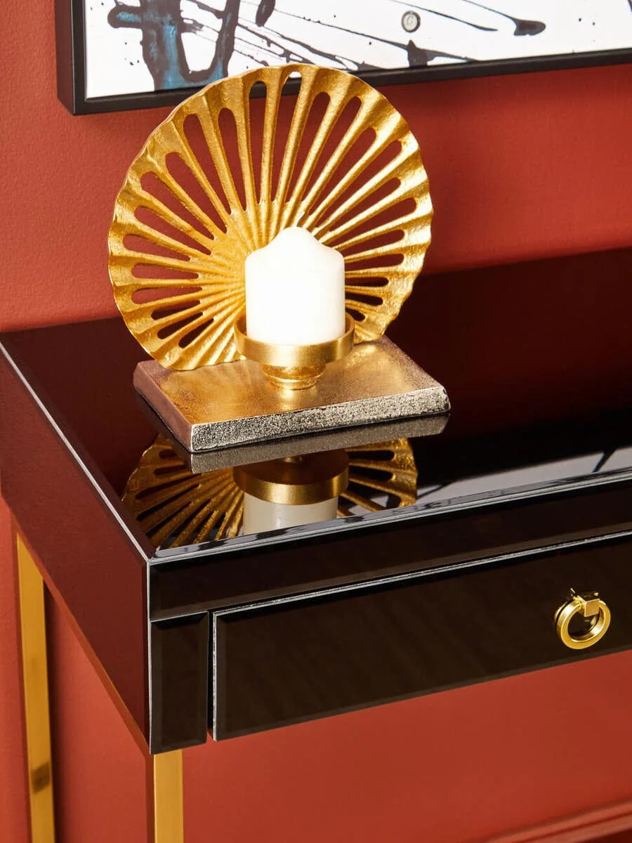Kensington Townhouse Black Mirror Console Table with Gold Frame - Image 12