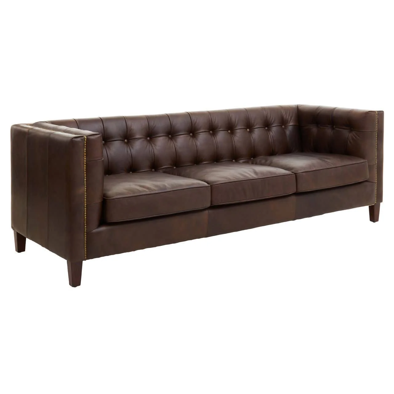 King Three Seater Dark Brown Leather Modern Chesterfield Sofa - Image 2