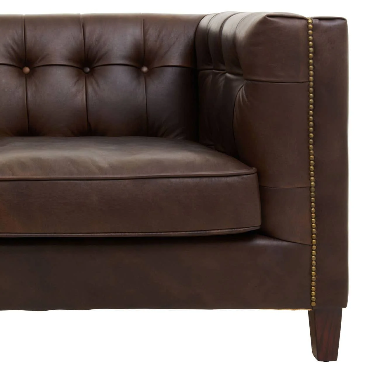 King Three Seater Dark Brown Leather Modern Chesterfield Sofa - Image 5