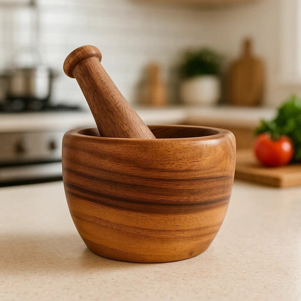 Kora Acacia Wood Tapered Mortar and Pestle - Image 10