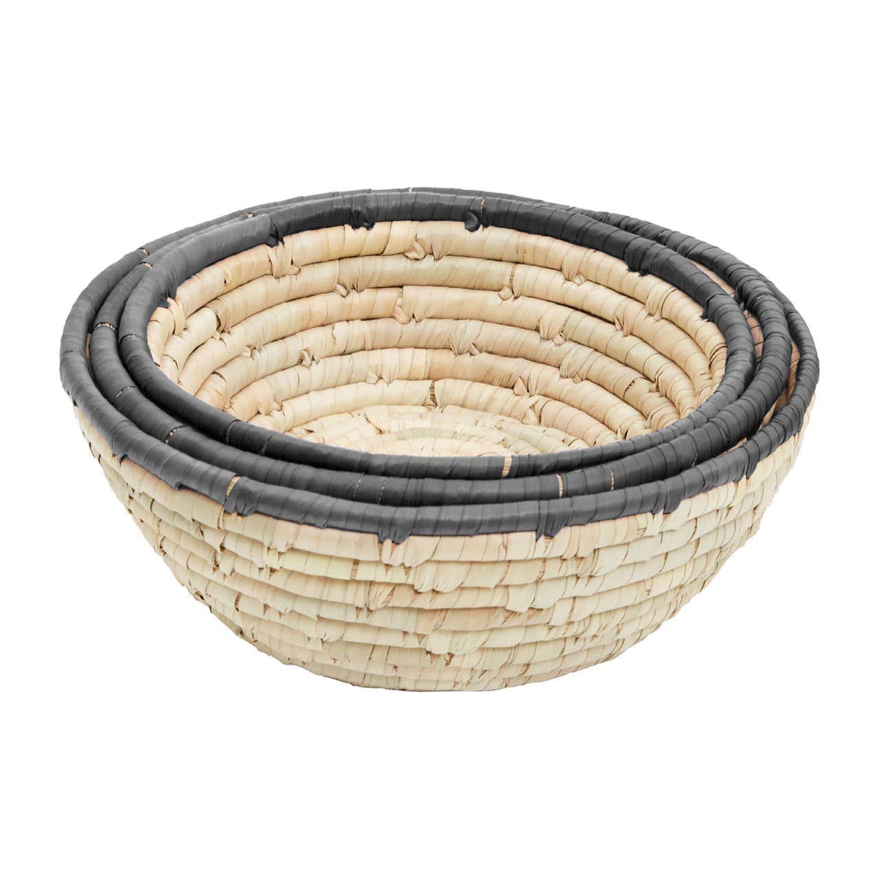 Lidi Set Of 3 Palm Leaf Baskets With Black Trim - Image 2