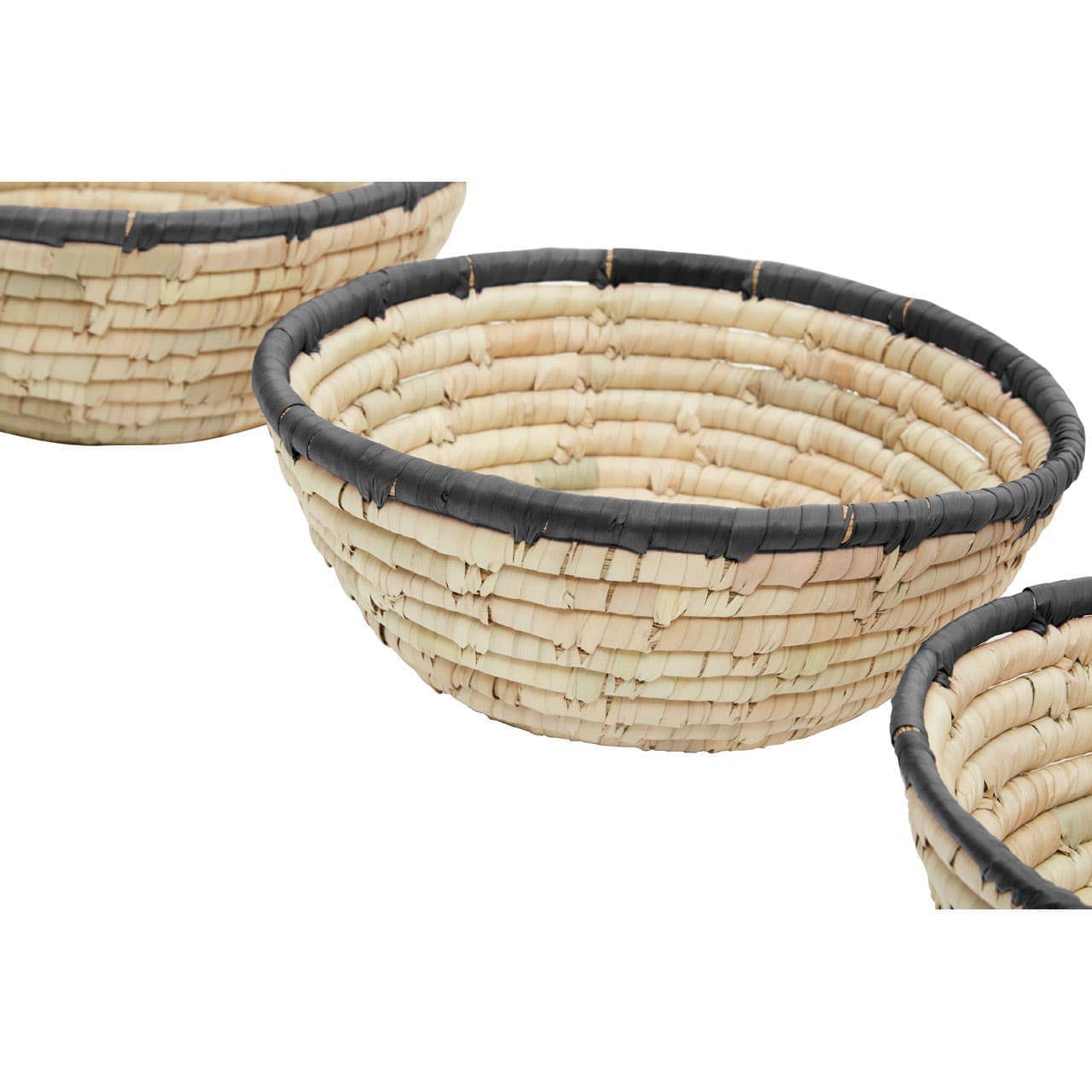 Lidi Set Of 3 Palm Leaf Baskets With Black Trim - Image 6