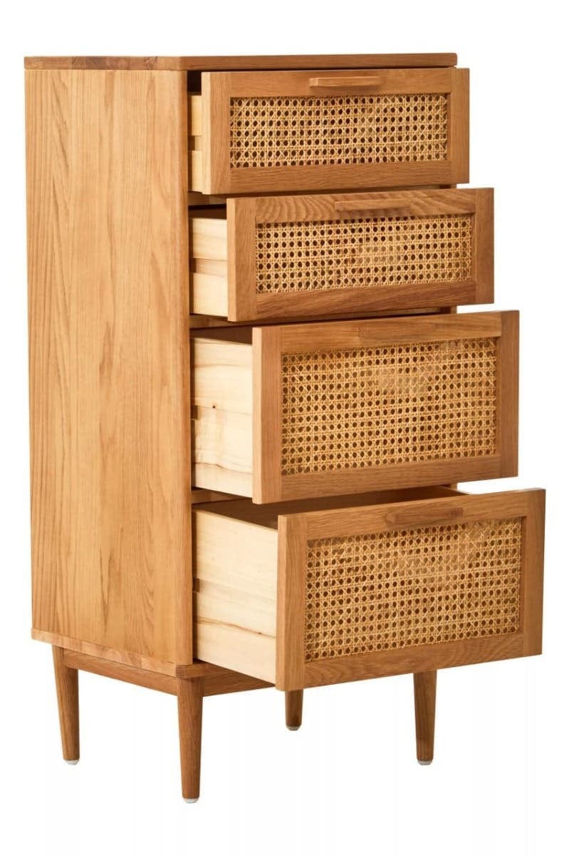 Lyon Rattan and Oak Wood Chest of Four Drawers - Image 3