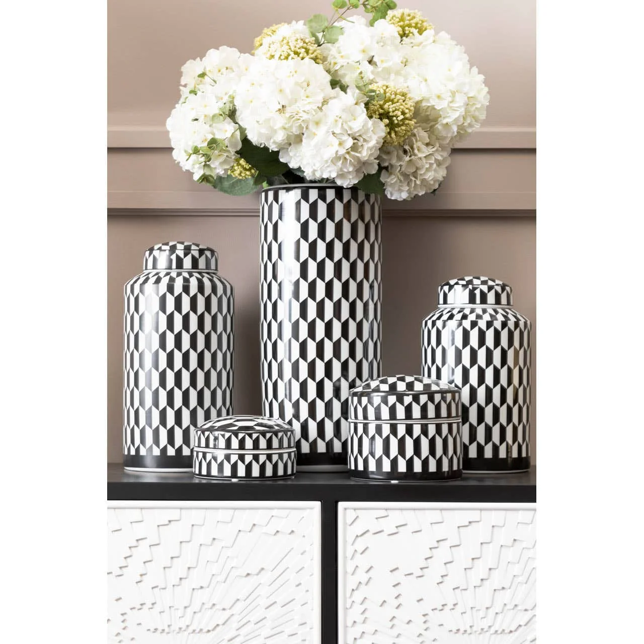 Marlo Large Black and White Geometric Print Ceramic Trinket Box - Image 11