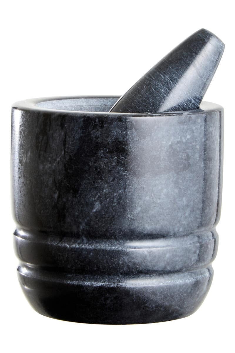 Marmore Black Marble Textured Mortar And Pestle - Image 2