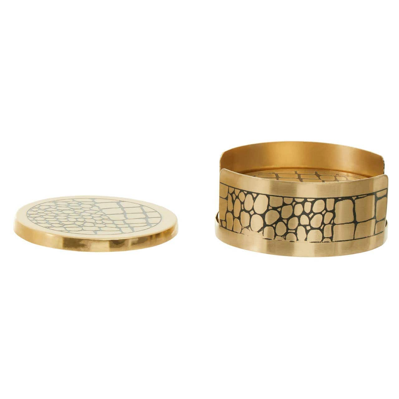 Meko Set of 4 Gold Finish Croc Pattern Coasters And Holder - Image 3