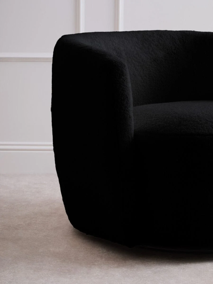 Montreal Black Boucle Effect Curved Lounge Chair With Swivel Base - Image 11