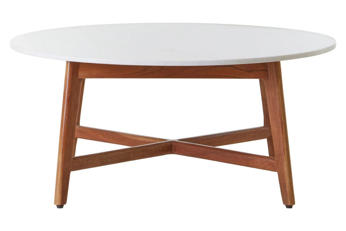 Myan Acacia Wood and White Marble Coffee Table - Image 2