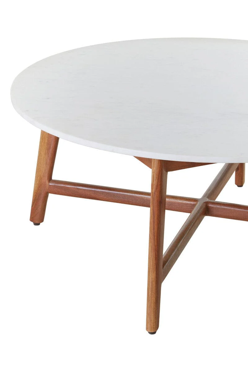 Myan Acacia Wood and White Marble Coffee Table - Image 3