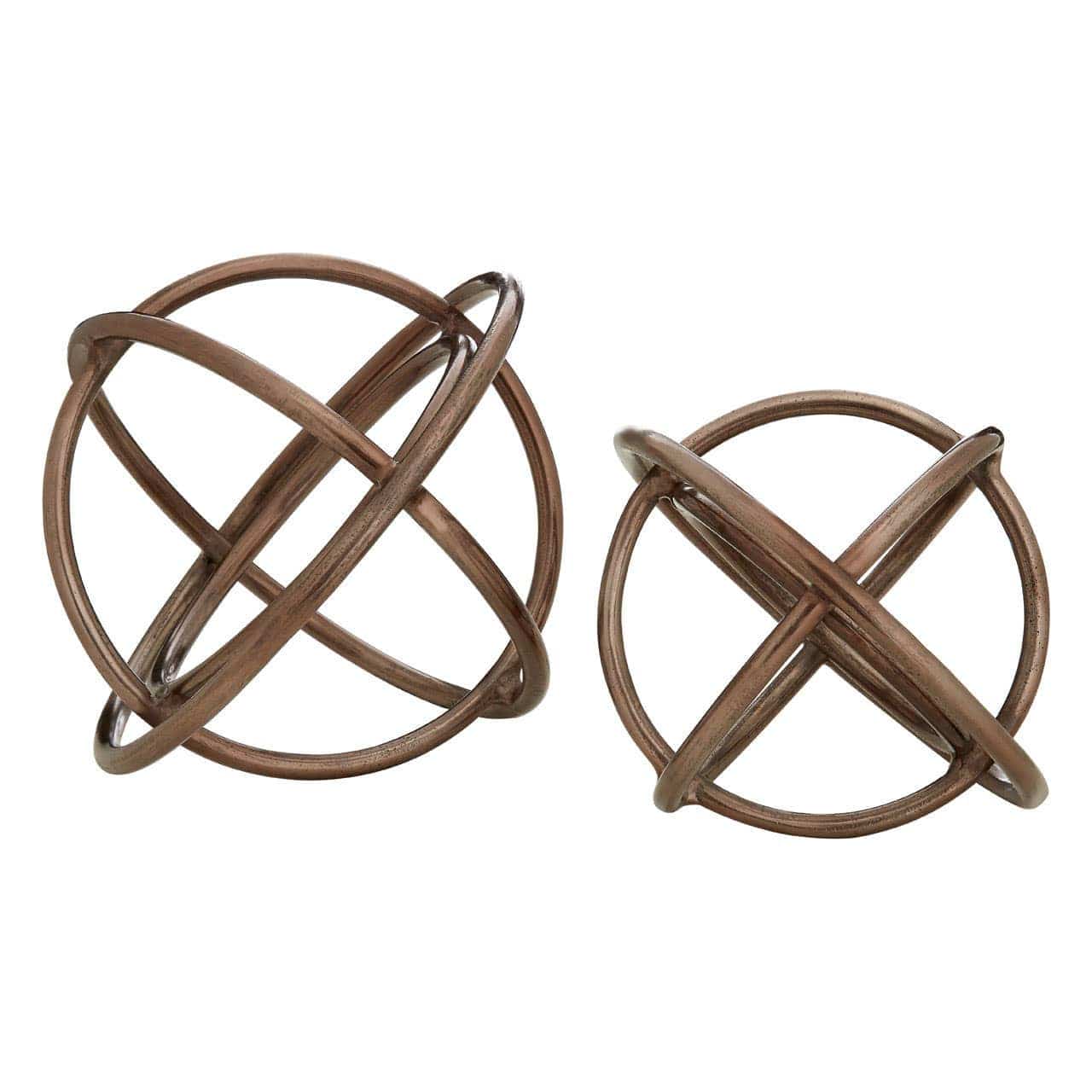 Nexus Set of Two Bronze Finish Sphere Sculptures - Image 2