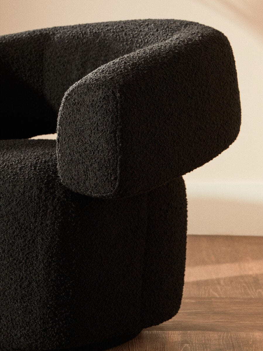 Oliveto Black Boucle Curved Swivel Armchair - Image 9