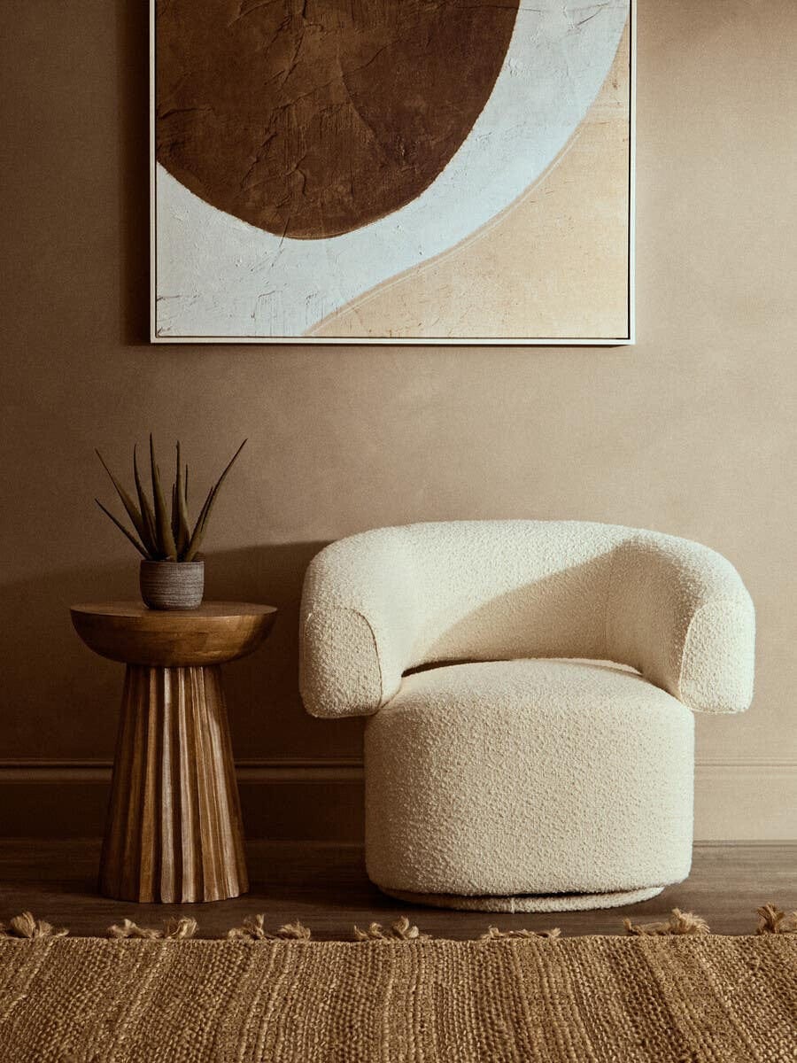 Oliveto Ivory Boucle Curved Swivel Armchair - Image 9