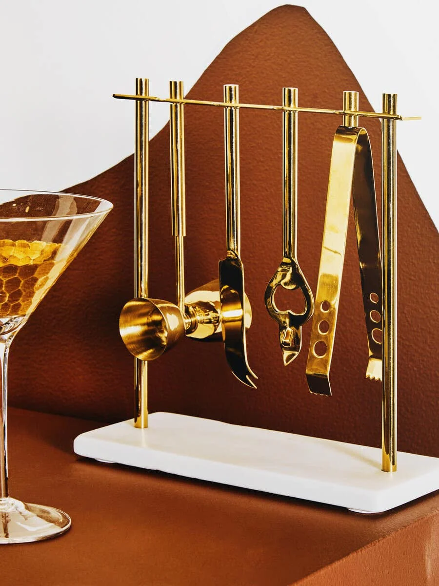 Omari Marble And Gold Finish Bar Tool Stand - Image 10