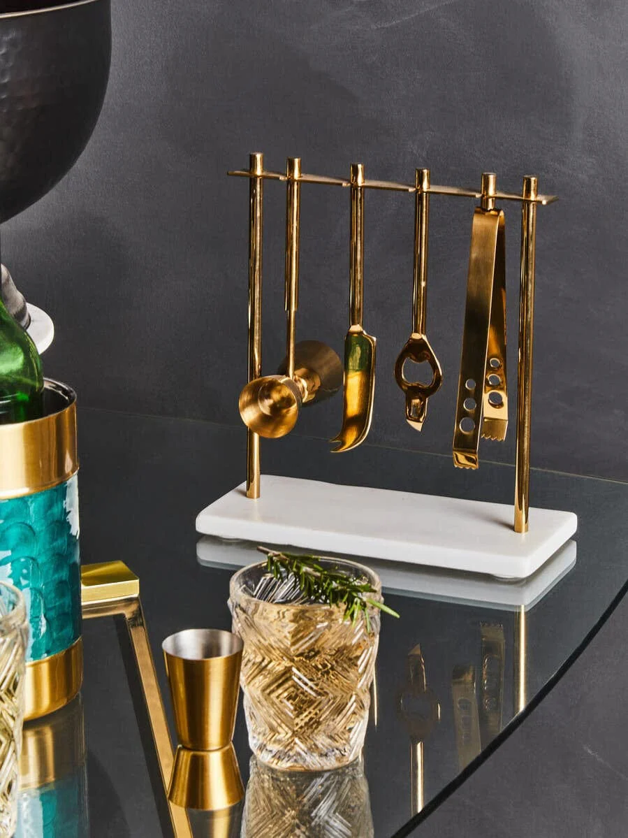 Omari Marble And Gold Finish Bar Tool Stand - Image 13