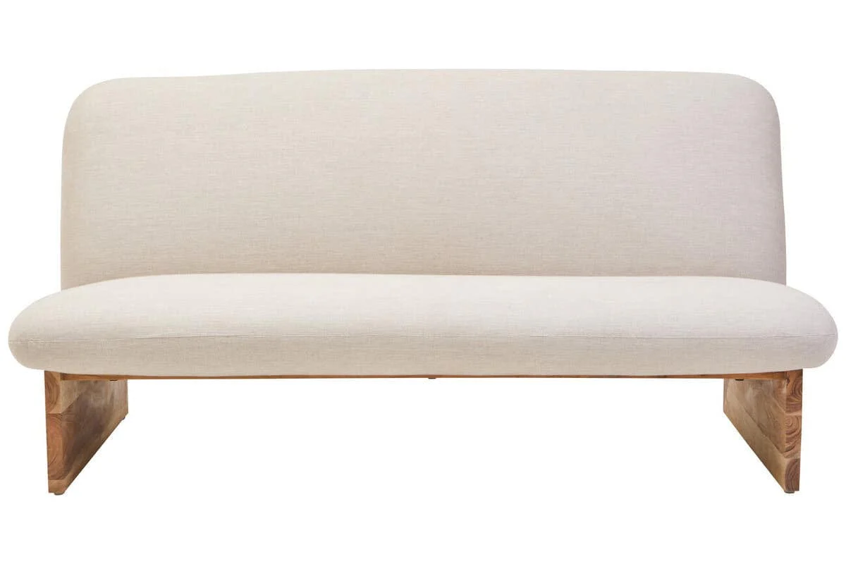 Parova Cream Linen Textured 2 Seater Armless Sofa With Wood Base