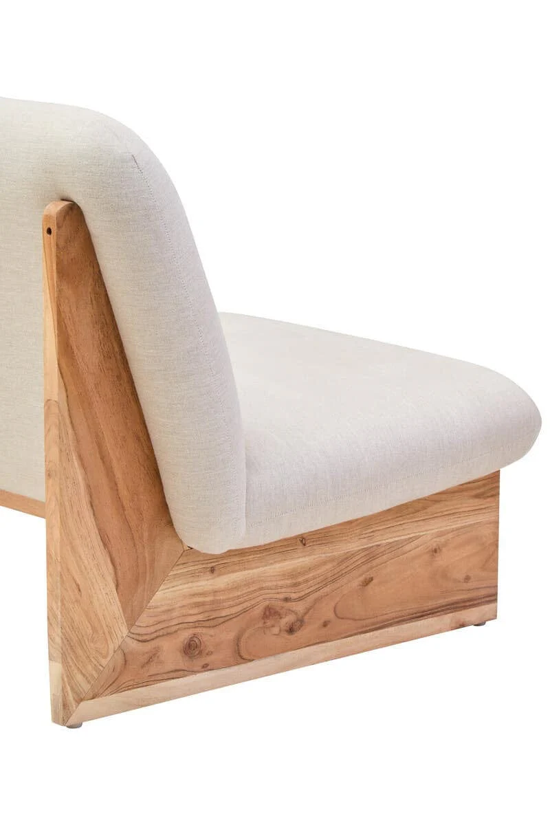 Parova Cream Linen Textured 2 Seater Armless Sofa With Wood Base - Image 9