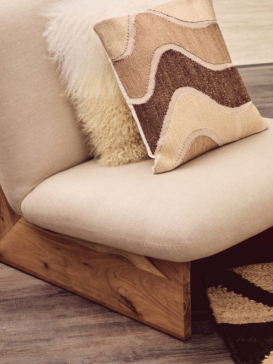 Parova Cream Linen Textured Armless Chair With Wood Base - Image 11