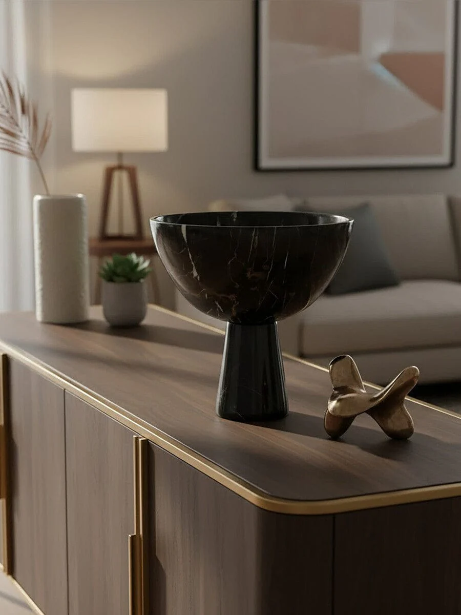 Salmo Large Black Marble Pedestal Bowl - Image 17