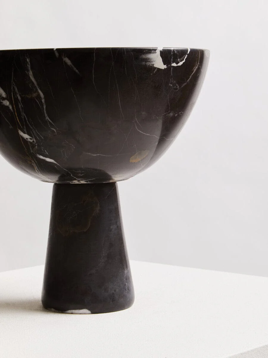 Salmo Large Black Marble Pedestal Bowl - Image 7