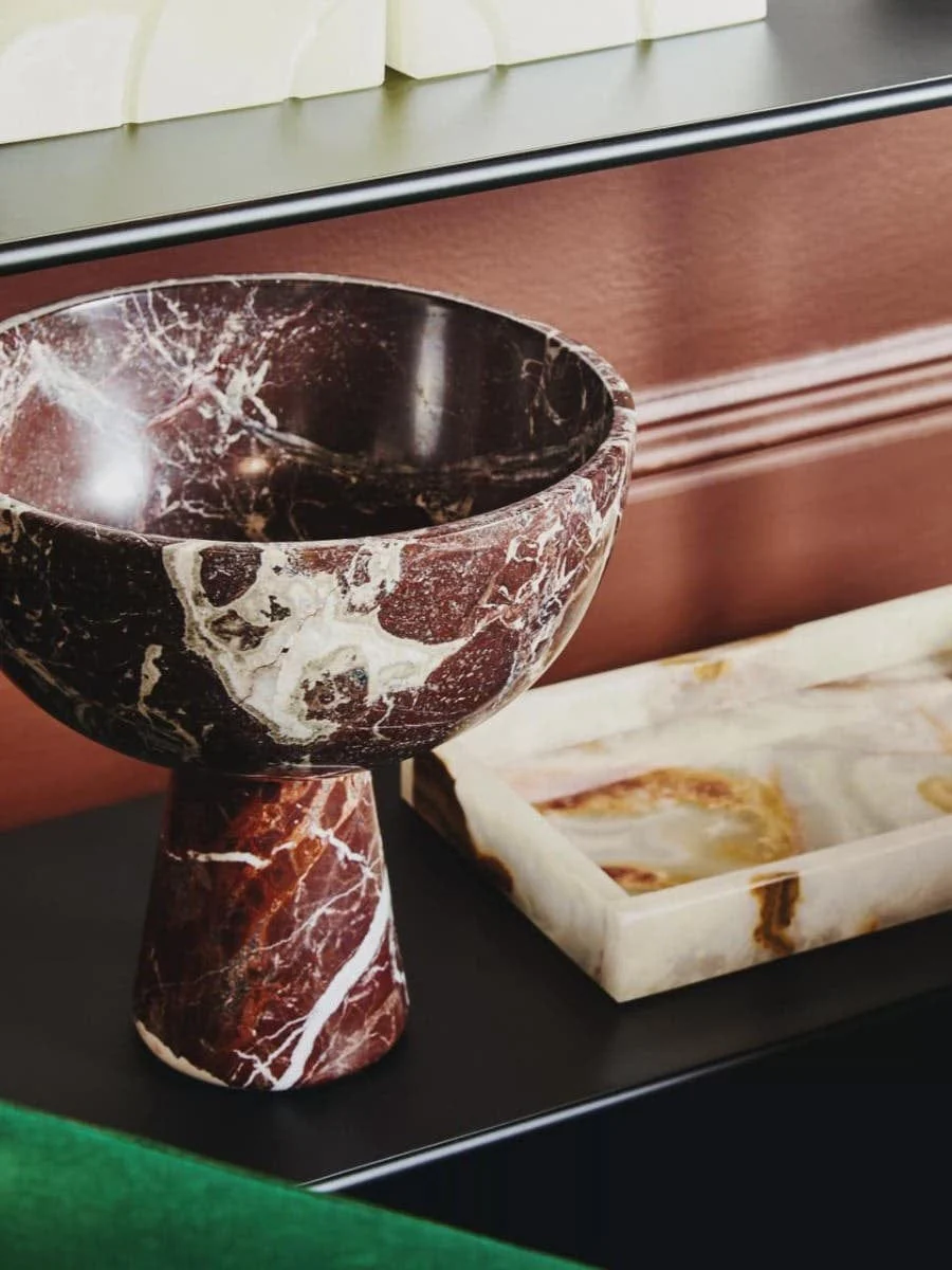 Salmo Large Red Marble Pedestal Bowl - Image 4