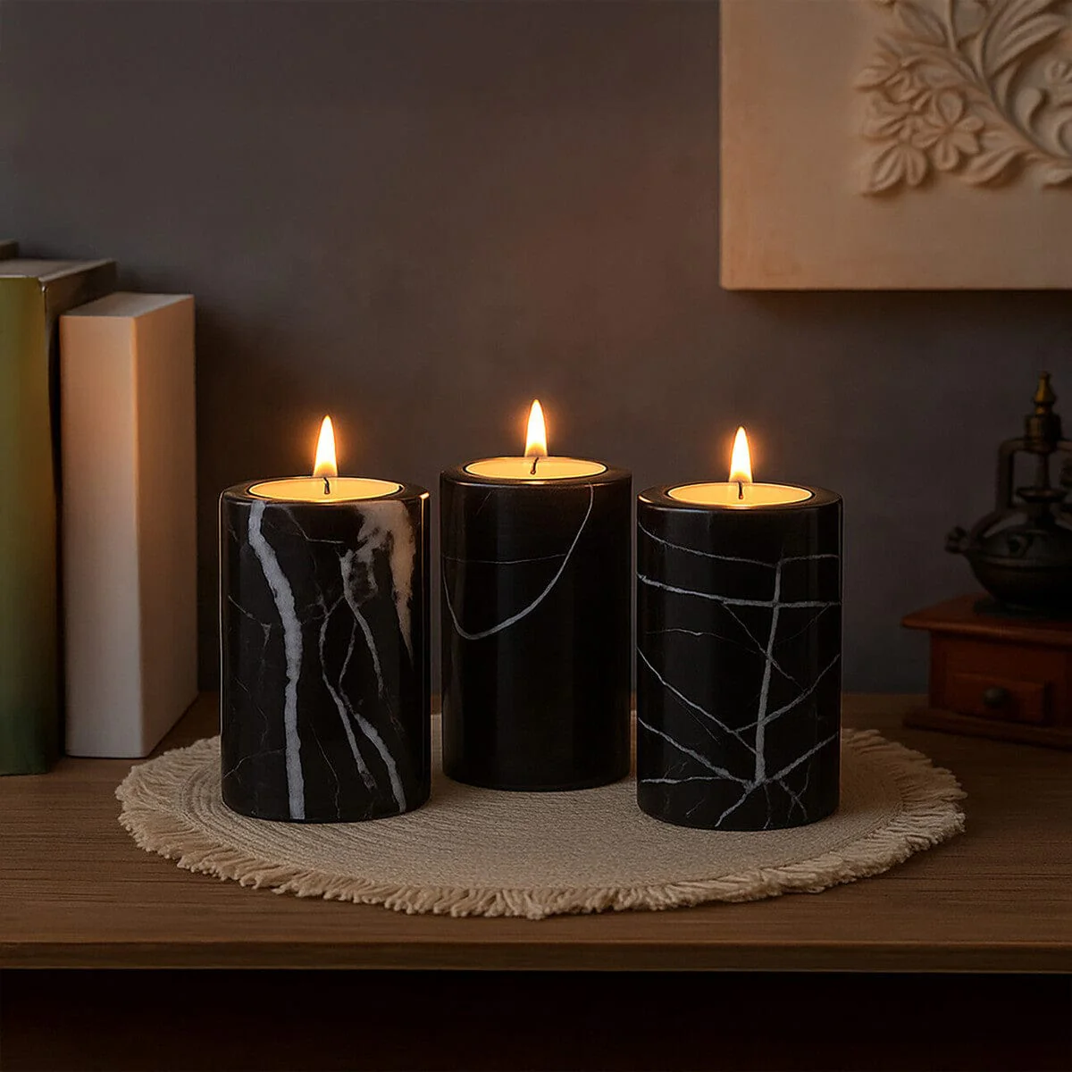 Salmo Set Of Three Black Marble Tealight Holders - Image 18