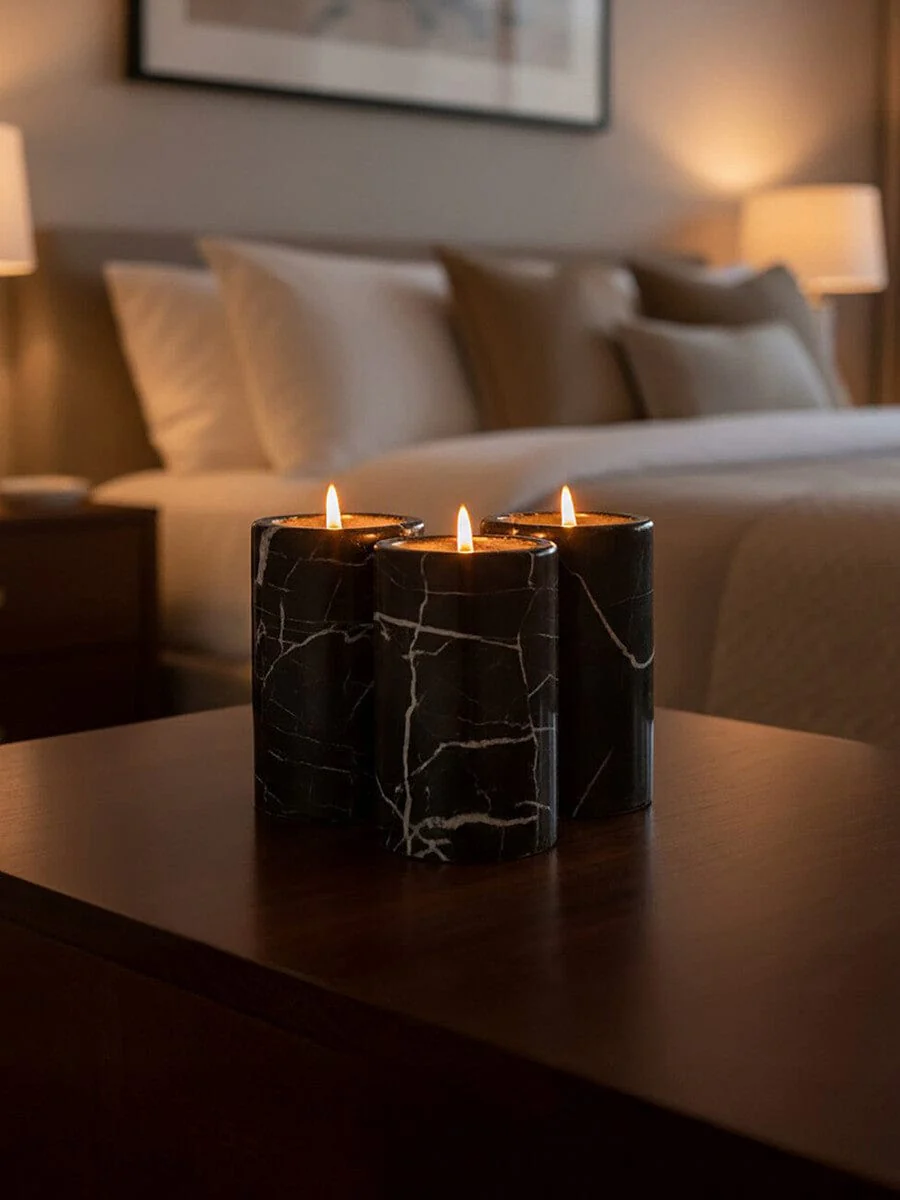 Salmo Set Of Three Black Marble Tealight Holders - Image 19