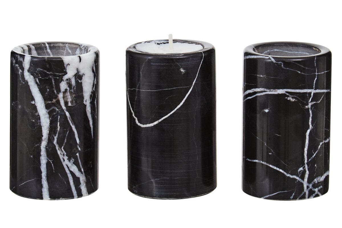 Salmo Set Of Three Black Marble Tealight Holders - Image 2