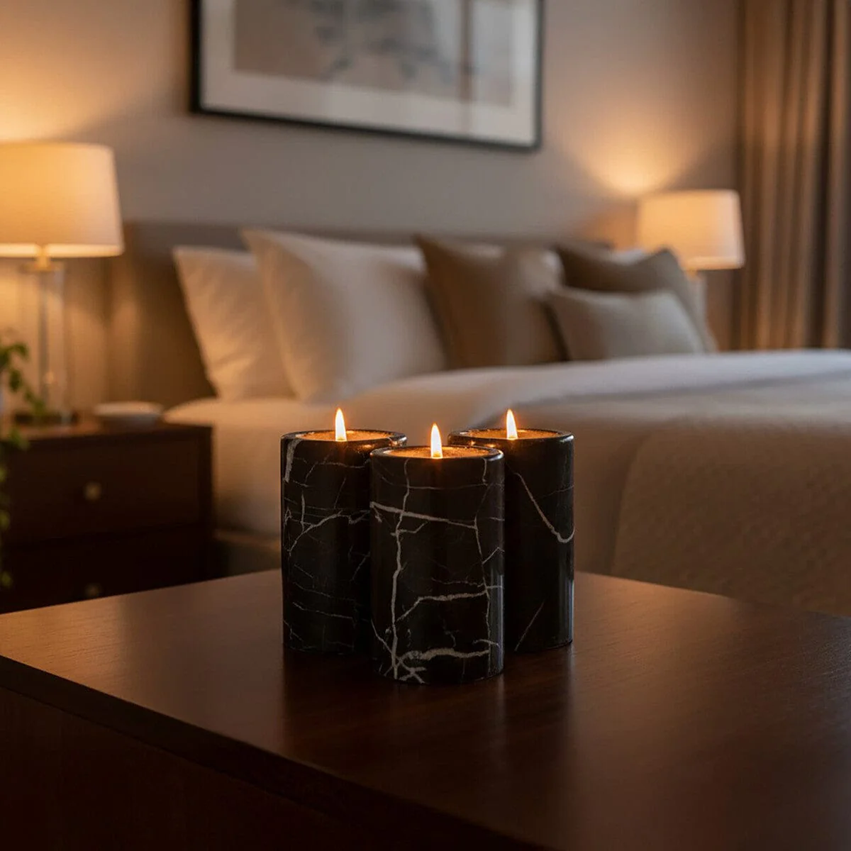 Salmo Set Of Three Black Marble Tealight Holders - Image 20